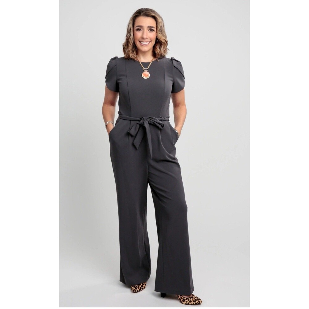 NWT Calvin Kline Tulip Sleeve Jumpsuit Army Green Women's Size 10